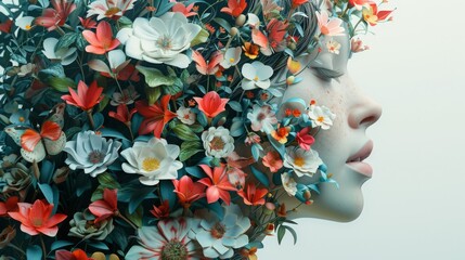 Wall Mural - A woman's face is covered in flowers