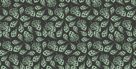 Wall Mural - Vector seamless pattern with tropical leaf. Green and black eco background