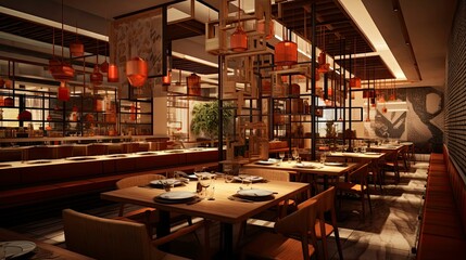 Poster - trendy blurred restaurant interior design