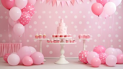 Poster - cheerful pink polka dot background