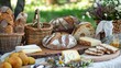 © buraratn - picturesque outdoor picnic spread featuring crusty bread and cheese