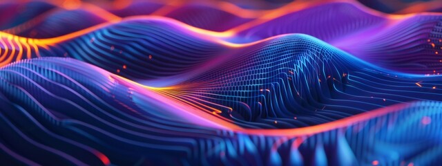 Wall Mural - abstract wavy shape in blue and purple, with orange highlights, 3d render, cinema4D, high resolution.