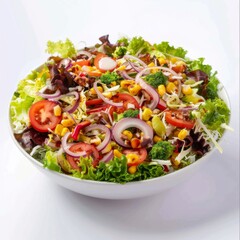 Wall Mural - Fresh salad with onions, corn, tomatoes, and lettuce