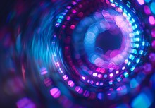 This Dynamic Image Features Circular Light Patterns With A Bokeh Effect In A Tunnel-like Vortex, Showcasing Vibrant Colors