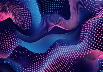 Poster - Visually captivating abstract graphic with pink and blue dots forming wave patterns