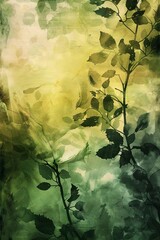 Artistic image with a texture overlay creating an interplay of green botanical leaves and vintage tones