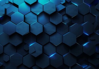 Wall Mural - Detailed representation of a modern, abstract blue hexagonal pattern with glowing edges, suggesting a high-tech concept