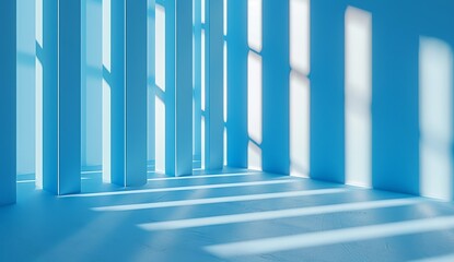 Sticker - A minimalist image showing blue columns in a bright space evoking a sense of order and calmness