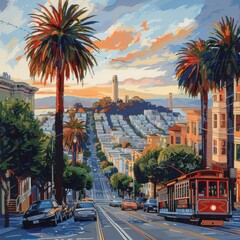 Wall Mural - san diego city skyline with colorful buildings