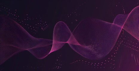 Wall Mural - Digitally generated pink dotted waves ripple across a dark backdrop, giving off a futuristic, network-like feel