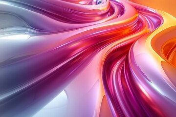 Wall Mural - this abstract artwork features a smooth, flowing convergence of pink and orange curves, encapsulatin