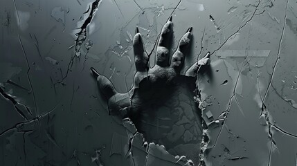 An illustration showing claw marks and scratches on a metal wall, monster talon scratches, wild animal nail slashes, paw rips, and fragments on a grey background. Realistic 3D modern illustration