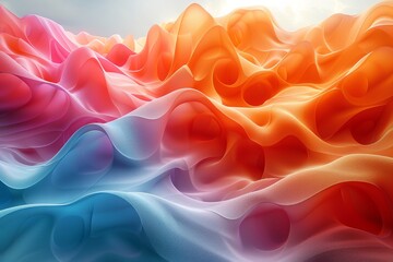 Wall Mural - vibrant digital artwork with flowing wave patterns transitioning from warm to cool colors, represent