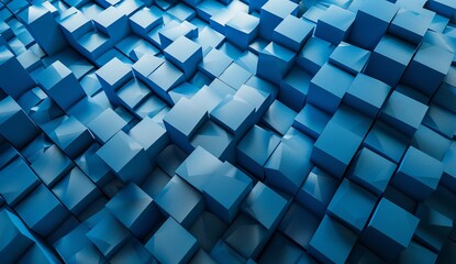 Canvas Print - A modern 3D rendering of geometric cubes in varying shades of blue, creating an orderly background texture