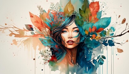 Wall Mural - Woman face with double exposure,