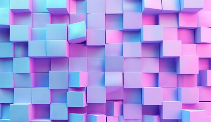 Canvas Print - Stunning digital image boasting a lattice of 3D cubes in soft pastel shades of violet and blue, forming a contemporary geometric pattern