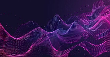Wall Mural - A digital abstract representation of a particle wave, rendered in purple and pink, suggesting a sense of connectivity and futuristic virtual space