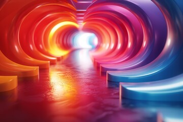Wall Mural - the image displays a powerful abstract corridor with alternating blue and red colors, suggesting a d