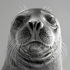 Black and white illustration with an animal - seal. 8K resolution.