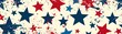 A seamless pattern of red and blue stars on a white background.
