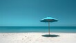 © NeeArtwork - Lone beach umbrella against a pristine white sand background, minimalist style