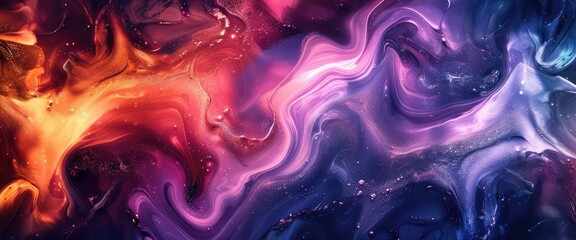 Abstract liquid background with swirling paint in vibrant colors