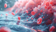 A 3D animation of a bloodstream, with medications being delivered to targeted areas