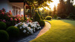 Garden Path Flowers Images .Amodern house with garden in front side,Residential Landscape images