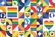 Happy Pride Month. LGBT. June. Seamless geometric pattern. Template for background, banner, card, poster. Vector EPS10 illustration.