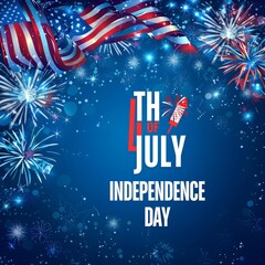 Independence day 4th of july on blue background social media poster