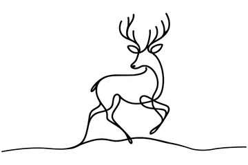 Wall Mural - One line design silhouette of christmas deer. vector illustration