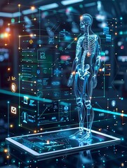 concept electronic medical technology on tablet digital healthcare body system analysis and networki