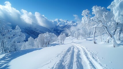 Wall Mural - a painting of a snowy mountain landscape