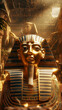Prosperous ancient egypt Pyramids, Sphinx, gold background, photorealistic