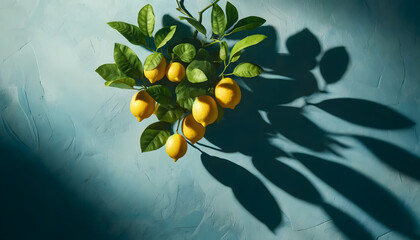 Citrons isolé sur un mur de couleur bleu