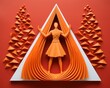 Detailed orange paper cut of a person in Triangle Pose, emphasizing stability and grounding