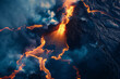 Aerial view of molten lava river