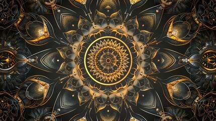 Intricate golden mandala on a dark background