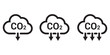 Reduce co2 gas icon set. carbon reduction cloud sign. cut co2 pictogram. zero carbon emission. zero greenhouse gas low co2 logo. Carbon dioxide emissions. Simple linear vector illustration.