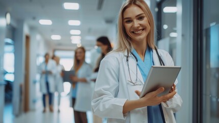 Wall Mural - Smiling Female Doctor with Tablet