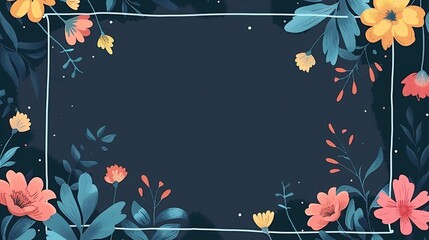 Wall Mural - springtime night lush flower garden blossom page print border frame design, with blank empty space for mock up message background