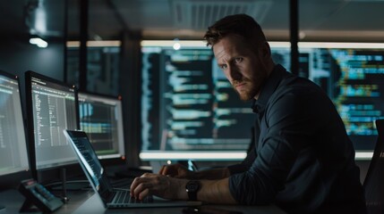 Man Working on Multiple Computers