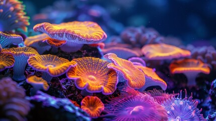 Wall Mural - Neon Marine Life Coral Reefs: A photo of neon-colored coral reefs, teeming with life and vibrant colors