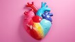 Conceptual artwork of a human heart, anatomically accurate and set on a vibrant pastel background for engaging education