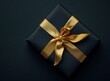 © Ashalina - Elegant black gift box with golden ribbon isolated on black background. Generate AI image