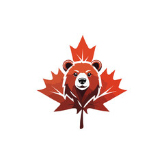 bear maple leaf logo vector template. canadian maple leaf with bear head illustration.