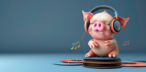 cute pig with headphone - upscale - standard - scale - 5 _ 50x50'' - digital art - digital art - digital art - digital art - digital art - digital