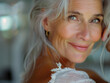 Portrait of beautiful classy attractive older woman, Latin Mediterranean classical beauty.
