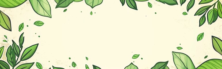 Wall Mural - green forest springtime with leaves cartoonish minimal banner print design, with blank empty space for mock up message background	
