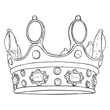 Etching drawing of crown with jewels. King coronation coronet. Hand drawn vector illustration.
